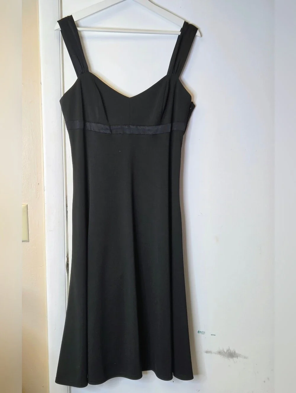 David Meister Black Silk Trim Keyhole Back Midi Dress Size 12
